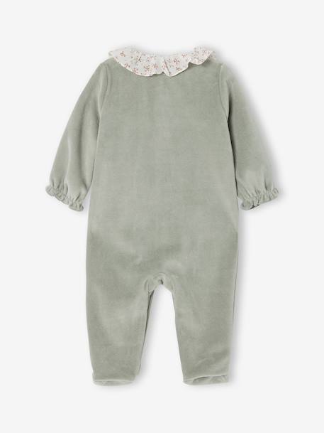 Pyjama bébé fille velours collerette imprimée rose poudré+vert sauge 8 - vertbaudet enfant 