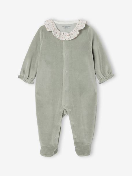Pyjama bébé fille velours collerette imprimée rose poudré+vert sauge 7 - vertbaudet enfant 