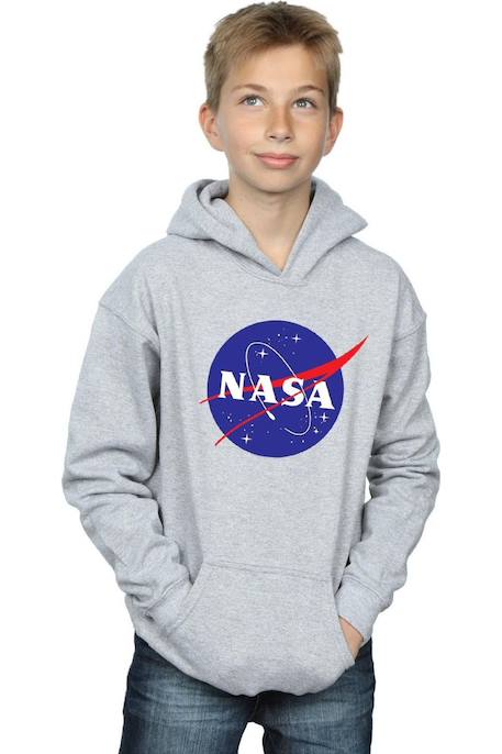 Sweat à capuche coton nasa Gris chiné 3 - vertbaudet enfant 