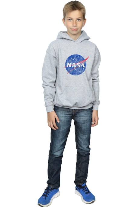 Sweat à capuche coton nasa Gris chiné+Noir 5 - vertbaudet enfant 