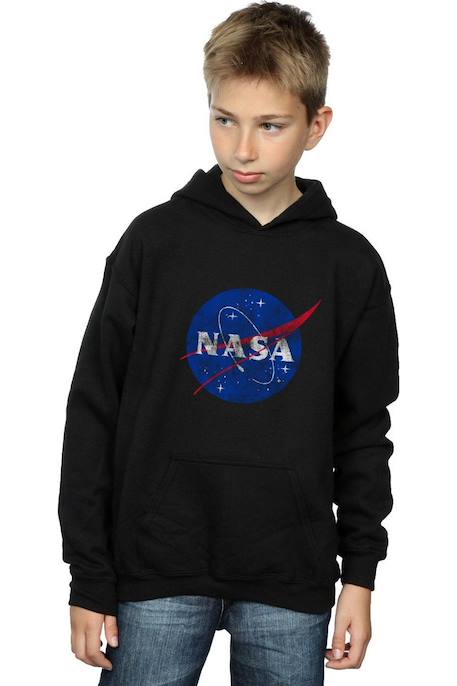 Sweat à capuche coton nasa Gris chiné+Noir 9 - vertbaudet enfant 