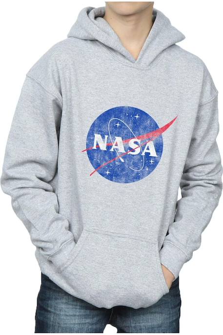Sweat à capuche coton nasa Gris chiné+Noir 4 - vertbaudet enfant 