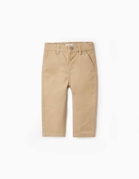 Pantalon chino en sergé Beige clair 1 - vertbaudet enfant 