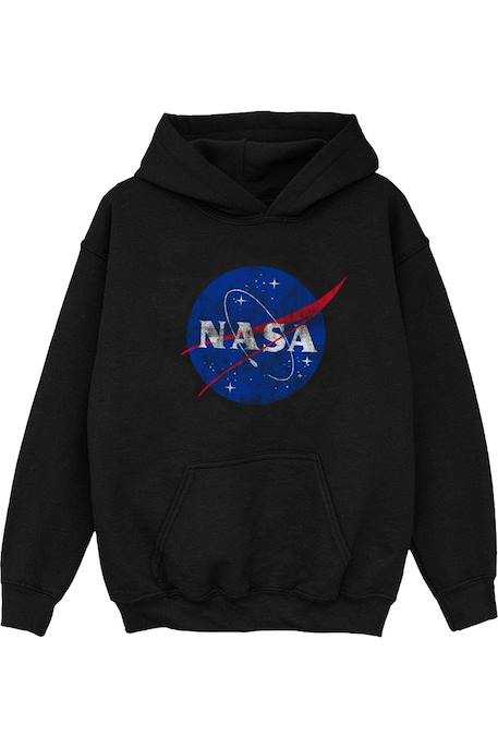 Sweat à capuche coton nasa Gris chiné+Noir 7 - vertbaudet enfant 