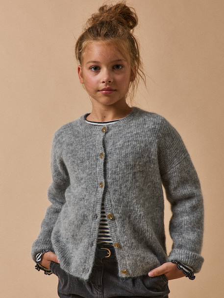 Cardigan avec laine et mohair Gris chine clair+Gris chine moyen 5 - vertbaudet enfant 