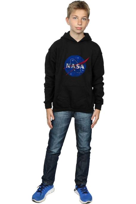 Sweat à capuche coton nasa Gris chiné+Noir 11 - vertbaudet enfant 