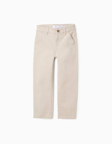 Pantalon chino en sergé Beige clair 1 - vertbaudet enfant 