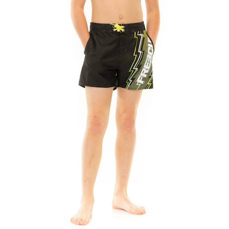 Boardshort court  ceinture demi-élastiquée eclair Noir/jaune 3 - vertbaudet enfant 