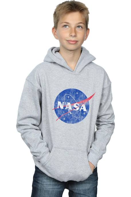 Sweat à capuche coton nasa Gris chiné+Noir 3 - vertbaudet enfant 