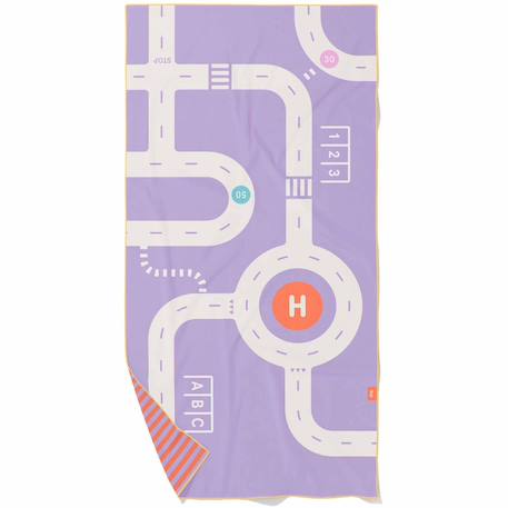Serviette de plage 2 en 1 circuit lavande (140 x 70 cm) Violet, blanc, orange 1 - vertbaudet enfant 