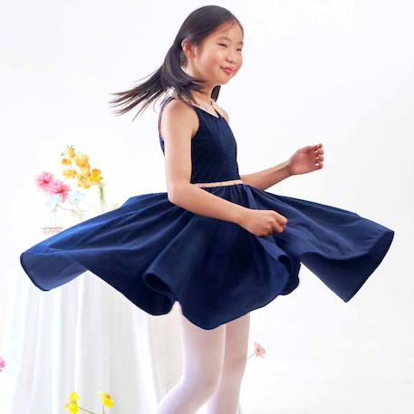 Robe  qui tourne velours   et col    hepburn Bleu marine bleu roi+Bleu marine rose 8 - vertbaudet enfant 