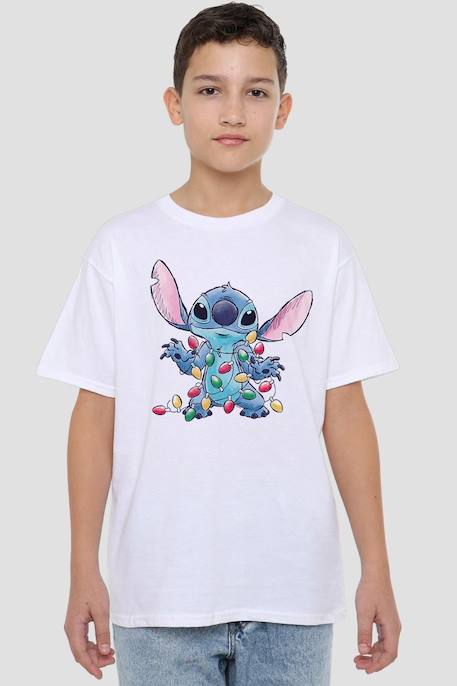 T-shirt Stitch Noël motif croquis et lumières de noël coton Blanc 4 - vertbaudet enfant 