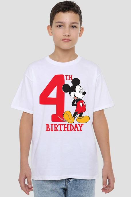 T-shirt 4ème anniversaire motif mickey mouse coton disney Blanc 4 - vertbaudet enfant 
