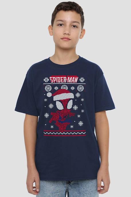 T-shirt de noël Spiderman coton Bleu marine 4 - vertbaudet enfant 