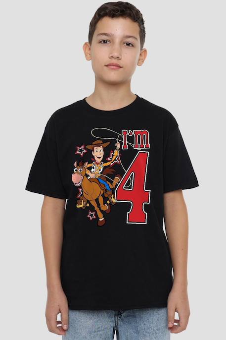 T-shirt 4ème anniversaire motif woody coton toy story i'm 4 Noir 4 - vertbaudet enfant 