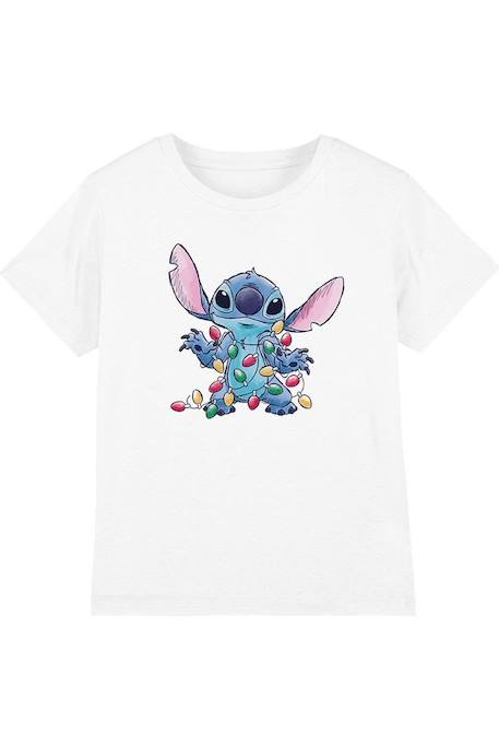 Fille-T-shirt Stitch Noël motif croquis et lumières de noël coton