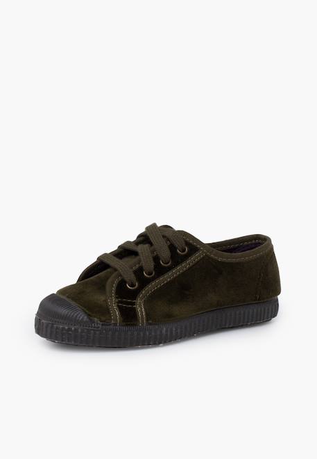 Baskets enfants en velours avec lacets Bleu marine+Kaki+Marron+Noir+Rose+Vert 8 - vertbaudet enfant 