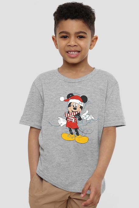 T-shirt motifs mickey mouse et lumières de noël coton disney Gris chiné 3 - vertbaudet enfant 