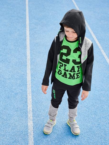 Pantalon de sport garçon en matière technique détails fluo Noir 1 - vertbaudet enfant 