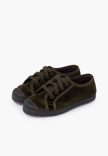 Baskets enfants en velours avec lacets Bleu marine+Kaki+Marron+Noir+Rose+Vert 10 - vertbaudet enfant 