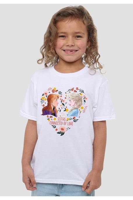 T-shirt coton la reine des neiges sisters connected by love Blanc 4 - vertbaudet enfant 