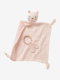 Eau de rose bebe-Jouet-Premier âge-Doudous et jouets en tissu-Doudou personnalisable en gaze de coton + hochet rond