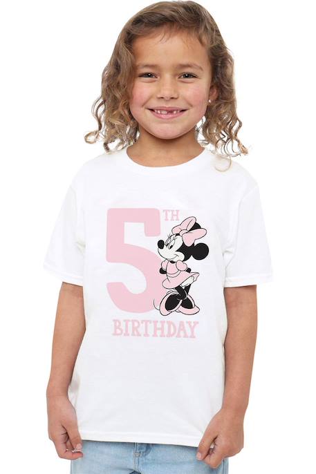 T-shirt 5ème anniversaire motif minnie mouse coton disney Blanc 3 - vertbaudet enfant 