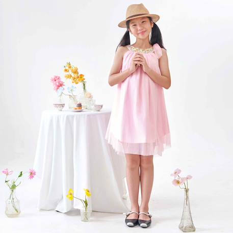 Robe demoiselle d'honneur   col fleuri   alizee Rose poudré jaune fleuri 6 - vertbaudet enfant 