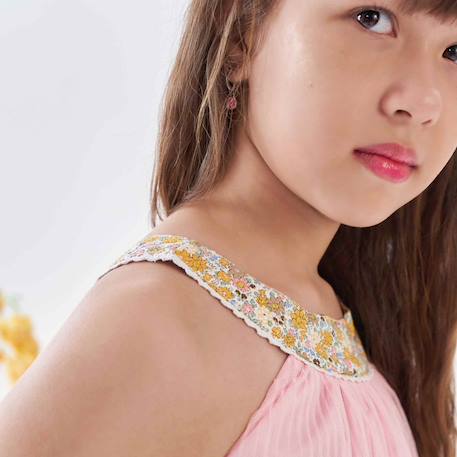 Robe demoiselle d'honneur   col fleuri   alizee Rose poudré jaune fleuri 2 - vertbaudet enfant 