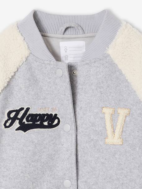 Veste fille bombers bi-matière drap de laine manches sherpa gris chiné 4 - vertbaudet enfant 
