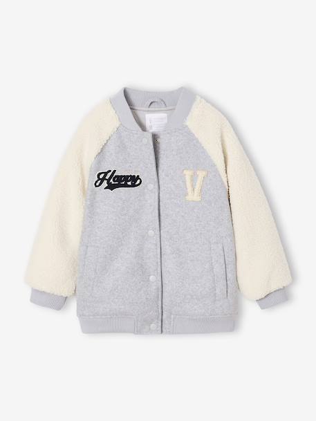 Veste fille bombers bi-matière drap de laine manches sherpa gris chiné 6 - vertbaudet enfant 