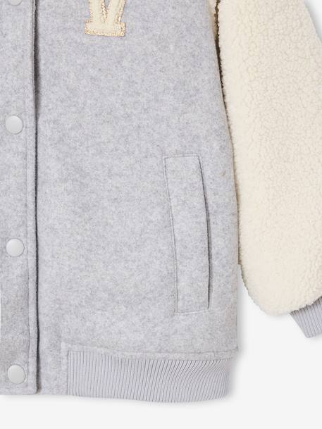 Veste fille bombers bi-matière drap de laine manches sherpa gris chiné 5 - vertbaudet enfant 
