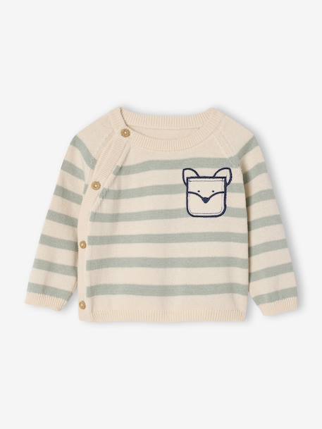 Pull rayé naissance en tricot avec poche fantaisie beige chiné 1 - vertbaudet enfant 