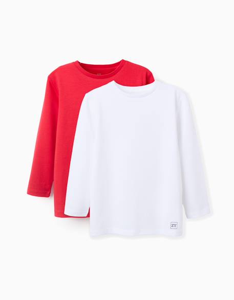 Lot de 2 t-shirts en coton à manches longues Blanc+Bleu foncé+Rouge 9 - vertbaudet enfant 