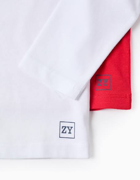 Lot de 2 t-shirts en coton à manches longues Blanc+Bleu foncé+Rouge 12 - vertbaudet enfant 