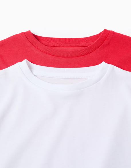 Lot de 2 t-shirts en coton à manches longues Blanc+Bleu foncé+Rouge 11 - vertbaudet enfant 