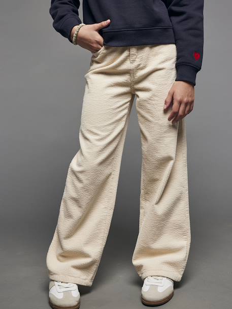 Pantalon large en velours côtelé fille anthracite+écru 5 - vertbaudet enfant 