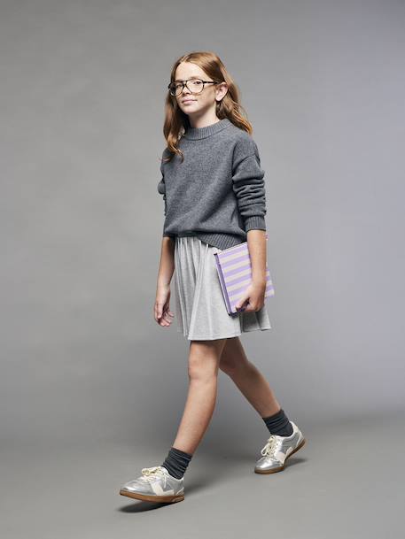 Jupe plissée en molleton fille gris chiné 1 - vertbaudet enfant 