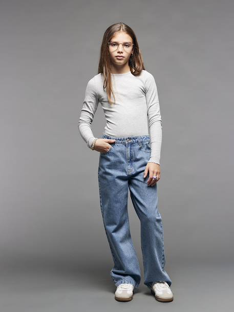 Body manches longues en maille côtelée fille gris chiné 5 - vertbaudet enfant 