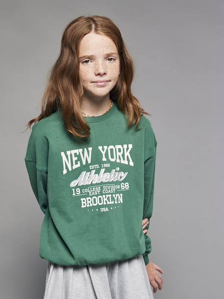 Sweat motif New York fille vert anglais 1 - vertbaudet enfant 