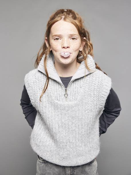 Pull camionneur sans manches fille gris chiné 1 - vertbaudet enfant 