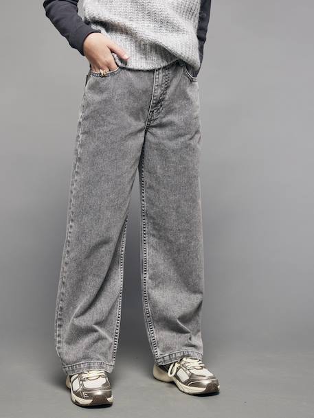 Jean droit fille bleu moyen+denim gris 8 - vertbaudet enfant 