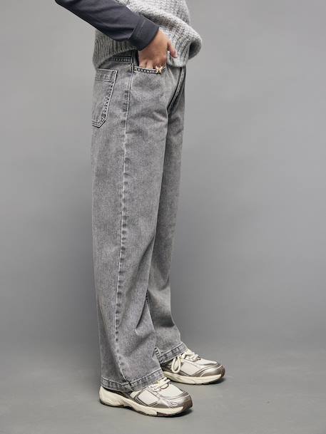 Jean droit fille bleu moyen+denim gris 9 - vertbaudet enfant 