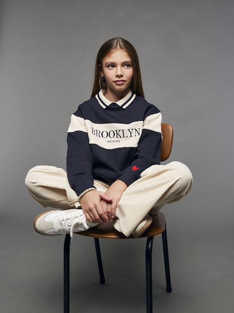 Sweat col polo fille marine 2 - vertbaudet enfant 