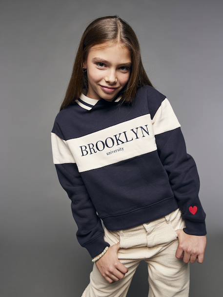 Sweat col polo fille marine 1 - vertbaudet enfant 