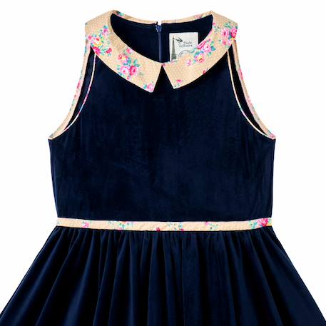 Robe  qui tourne velours   et col    hepburn Bleu marine bleu roi+Bleu marine rose 10 - vertbaudet enfant 