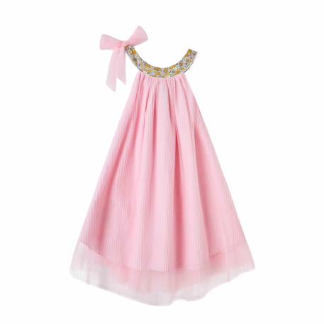 Robe cérémonie   à col fleuri liberty   alizee Blanc violet floral+Jaune multicolore+Rose jaune floral 15 - vertbaudet enfant 