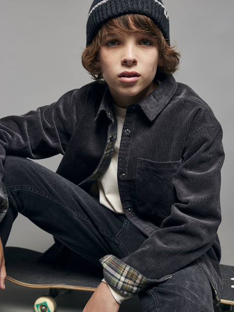 Chemise garçon réversible flanelle et velours anthracite 2 - vertbaudet enfant 