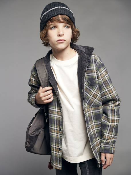Chemise garçon réversible flanelle et velours anthracite 1 - vertbaudet enfant 
