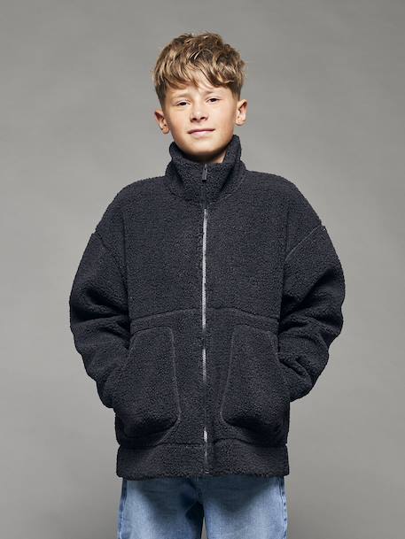 Sweat en sherpa manches longues garçon Jonen anthracite 1 - vertbaudet enfant 